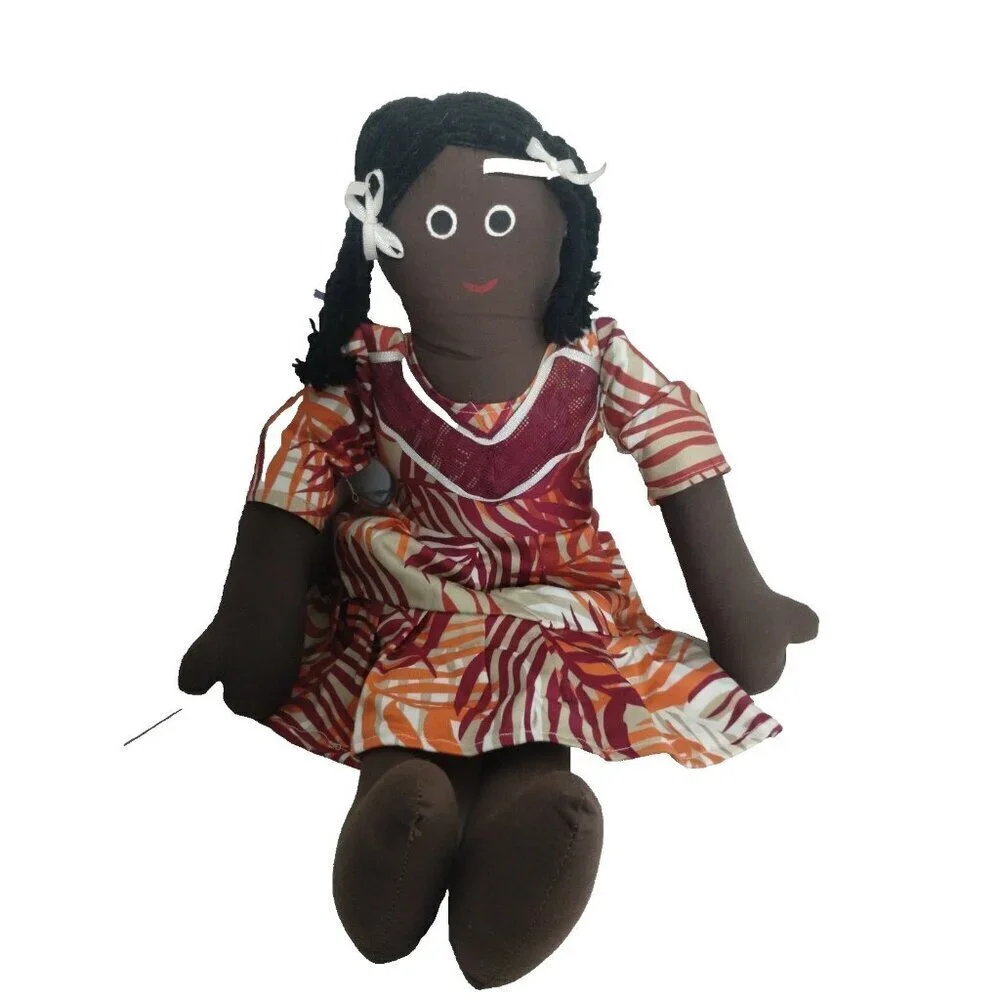 Handmade Cloth Rag‎ Doll African American Girl Braids Dress Toy